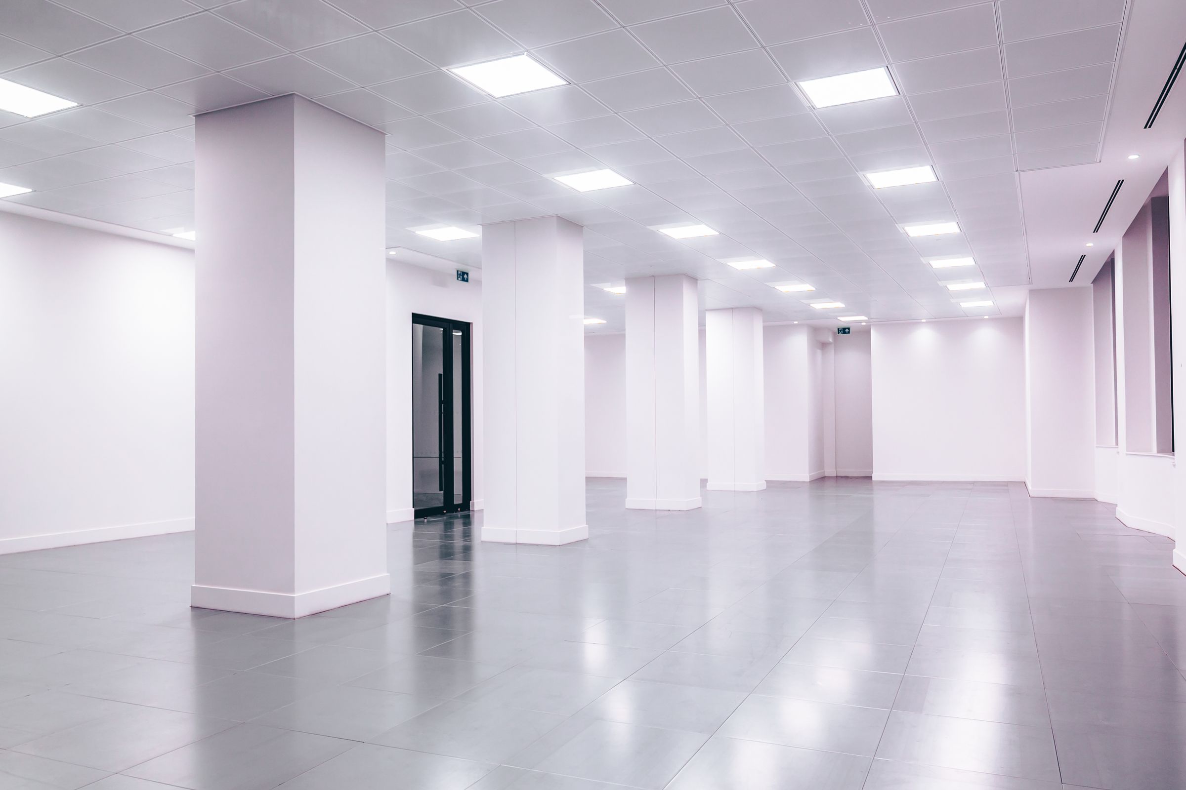 Commercial lobby with reflective finished flooring
