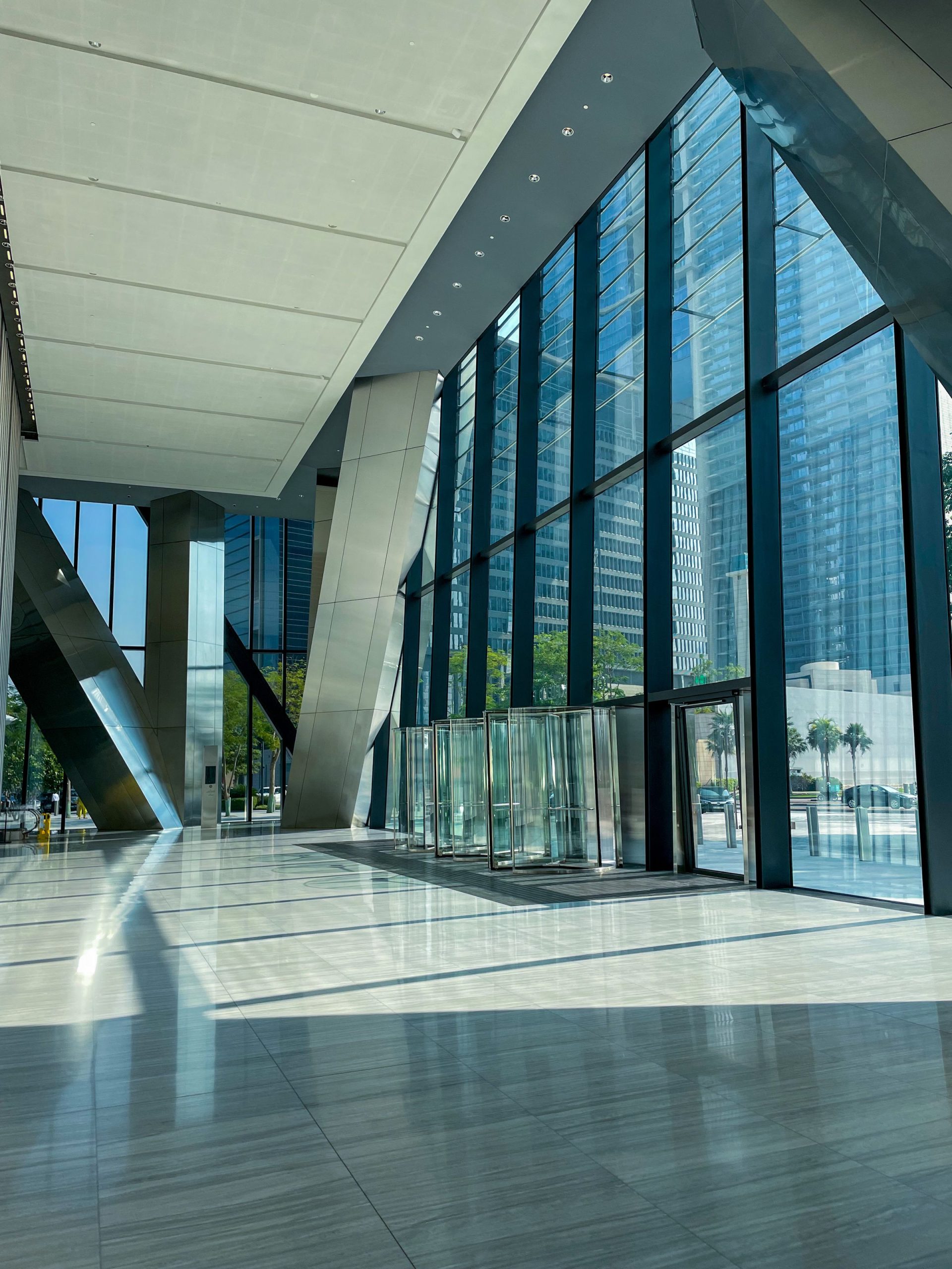 Modern office building lobby with commercial flooring