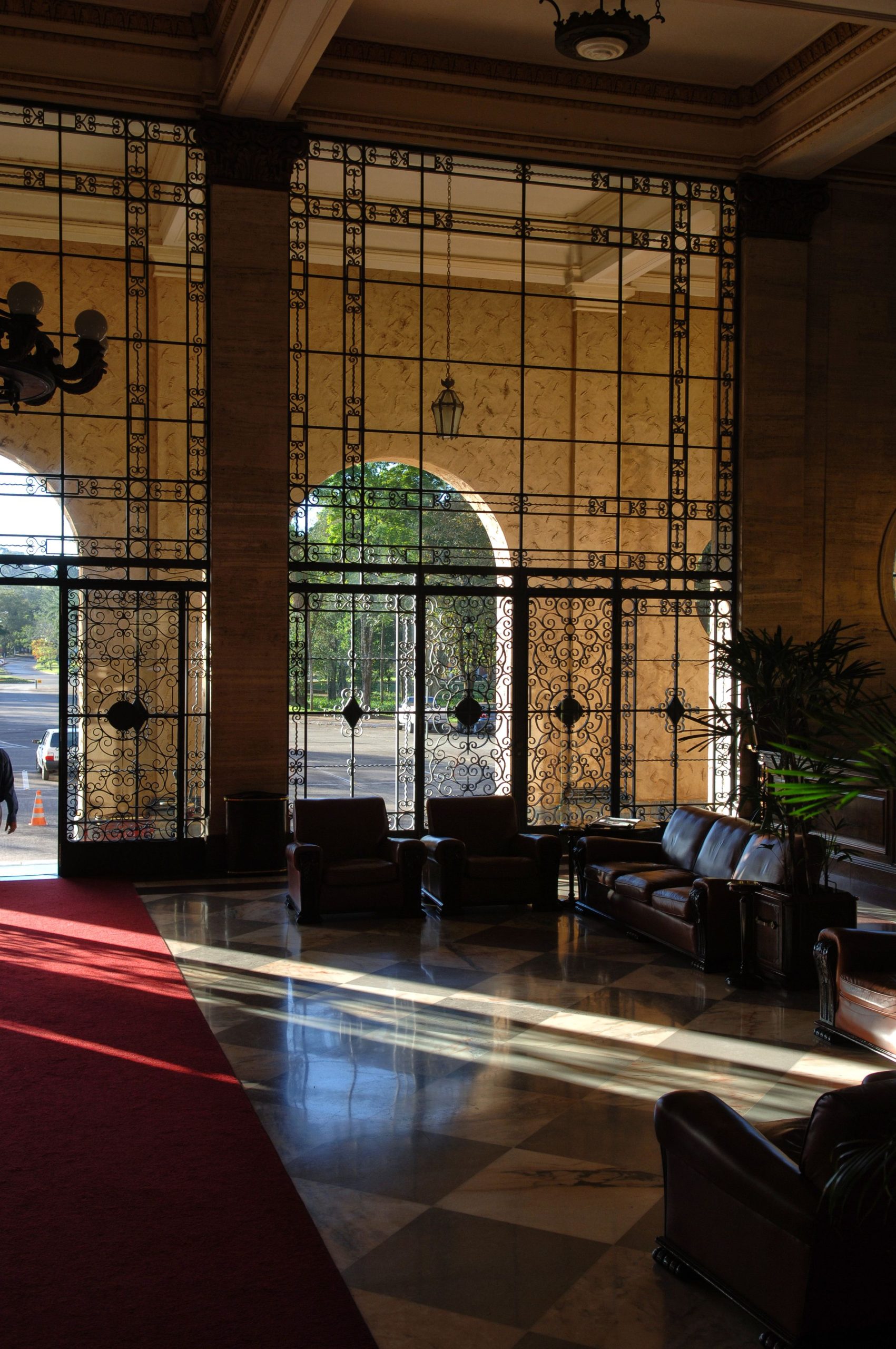 Hotel lobby with polished marble flooring