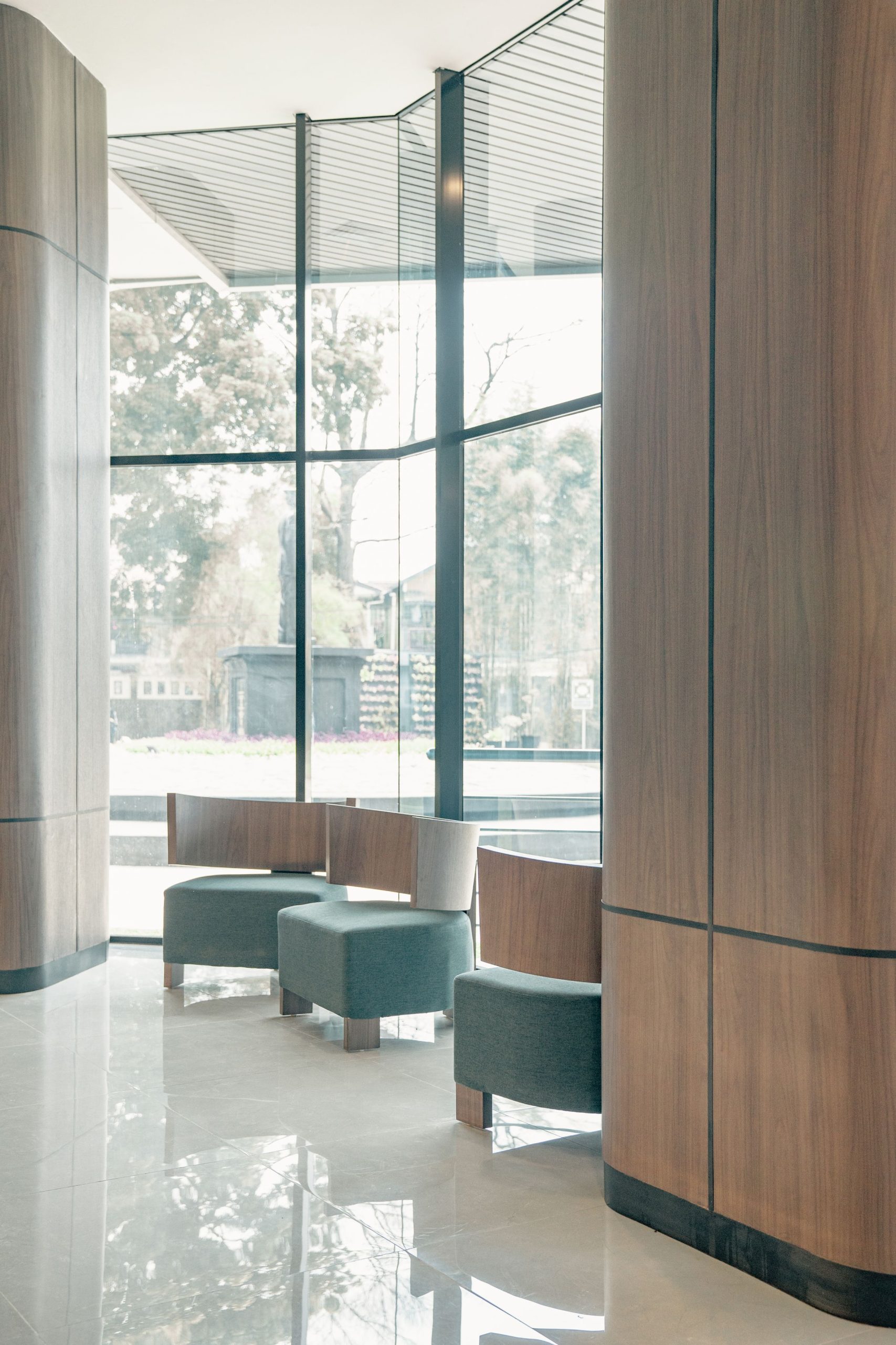 Modern apartment building lobby with commercial common area flooring