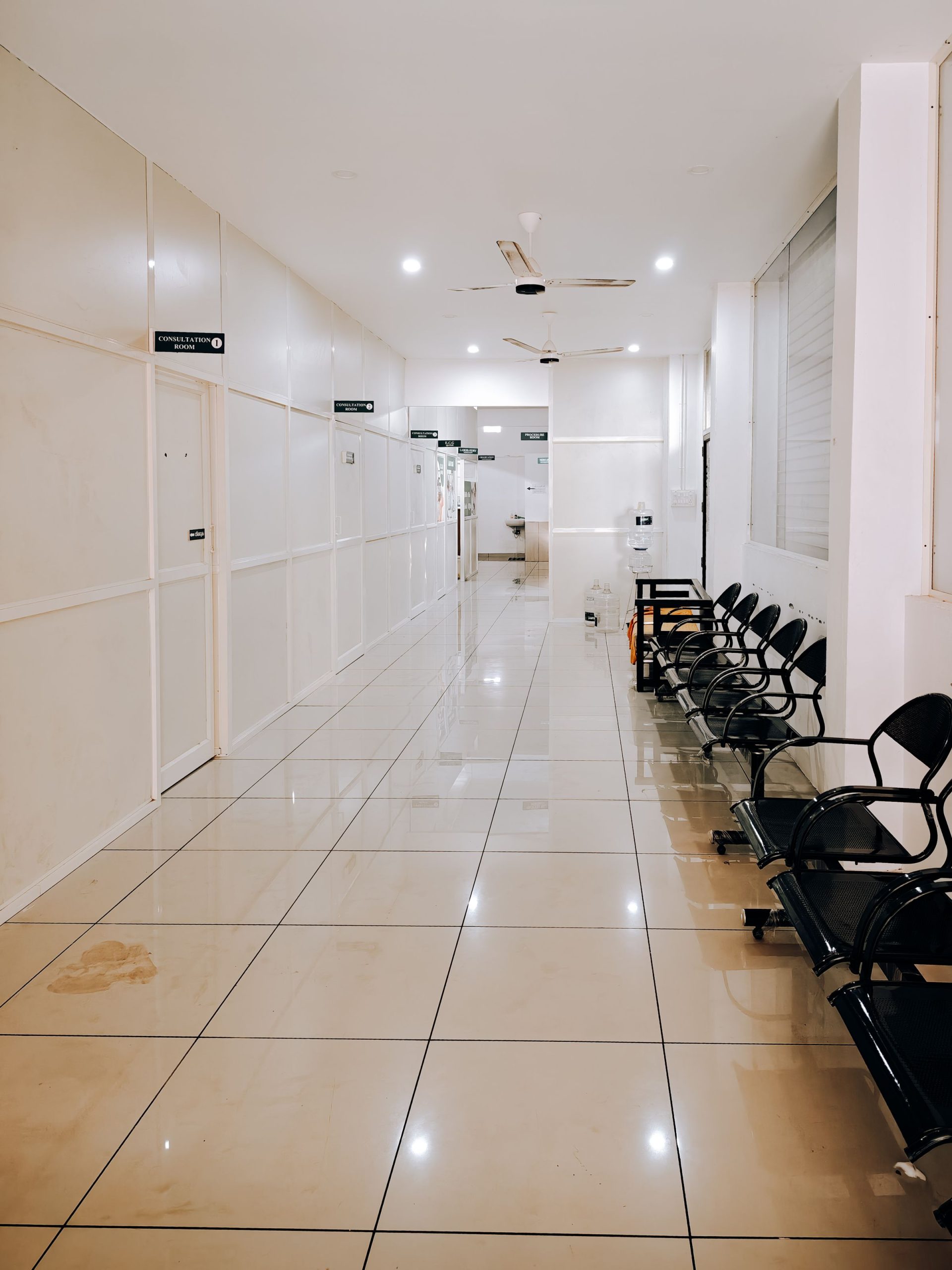 Modern healthcare corridor with clean finished floor