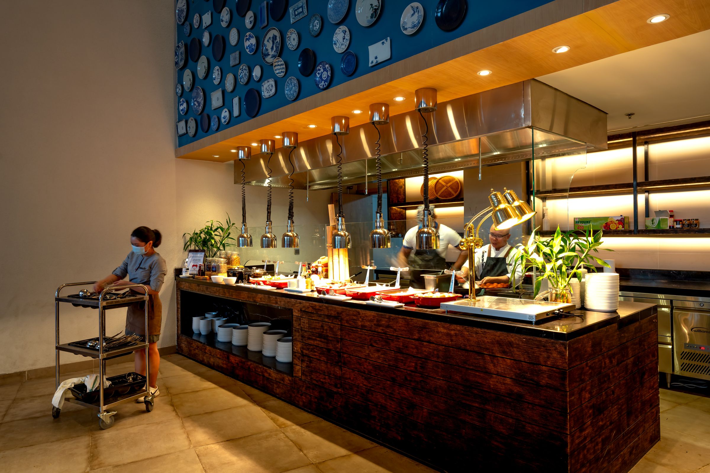 Restaurant kitchen with commercial flooring
