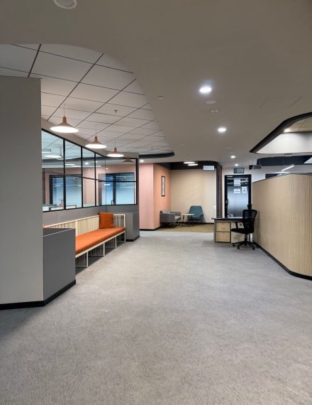 Commercial office interior with carpet tile flooring