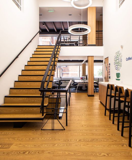 Commercial office space with finished flooring